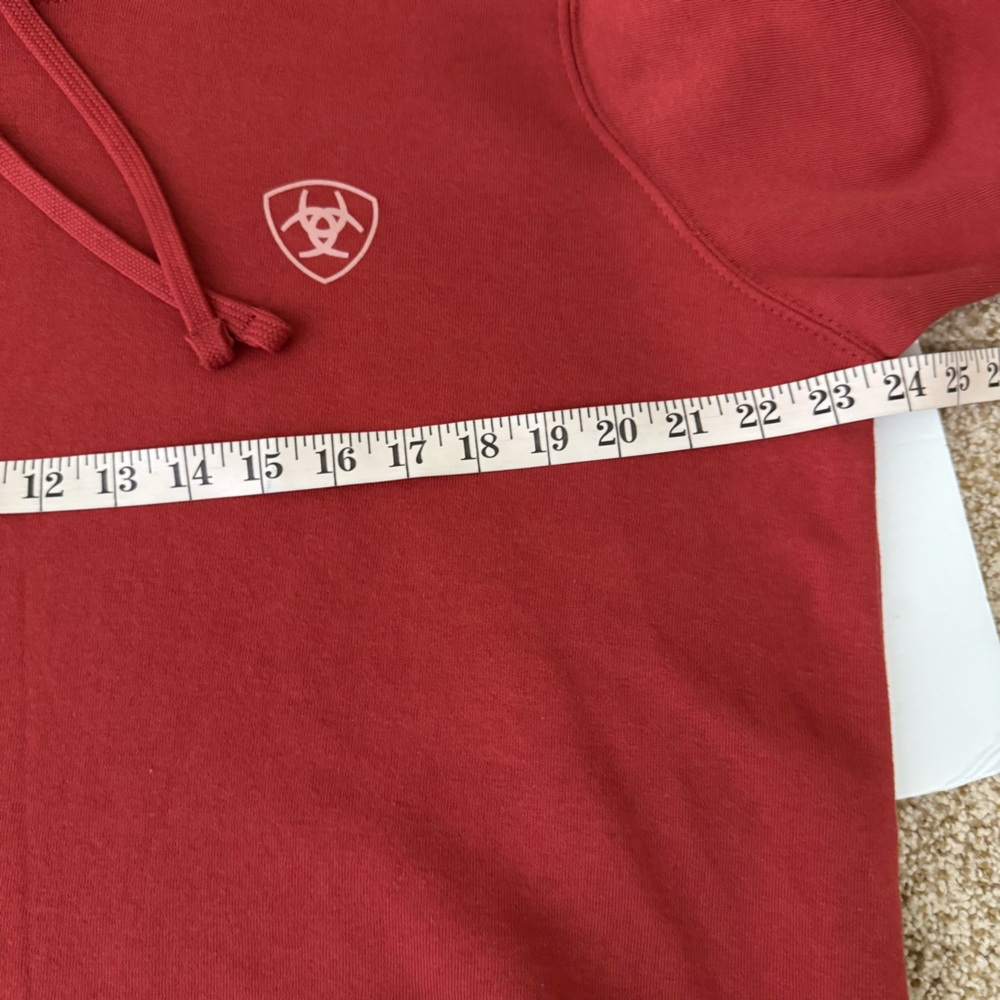 Ariat REAL Classic Arm Logo Hoodie Sweat Fleece Lined Orange Cotton Blend Medium - Picture 16 of 16
